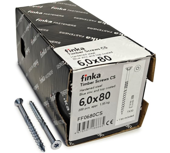 Шурупы конструкционные Finka Timber Screws CS 6,0x80 TX30 (Голубой цинк, потай, 200шт) FF0680CS