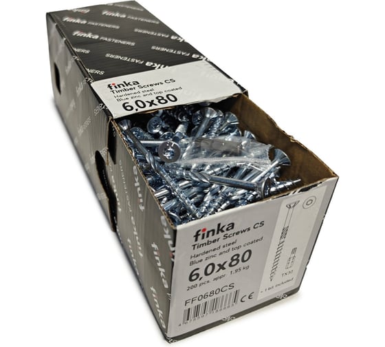 Шурупы конструкционные Finka Timber Screws CS 6,0x80 TX30 (Голубой цинк, потай, 200шт) FF0680CS