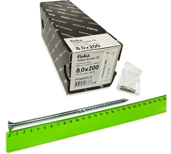 Шурупы конструкционные Finka Timber Screws CS 8,0x200 TX40 (Голубой цинк, потай, 50шт) FF08200CS