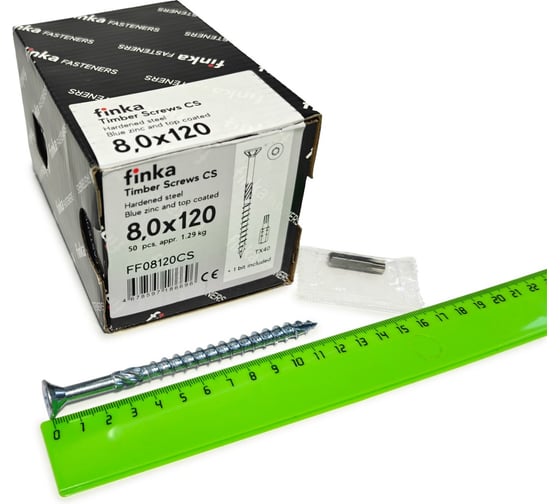 Шурупы конструкционные Finka Timber Screws CS 8,0x120 TX40 (Голубой цинк, потай, 50шт) FF08120CS
