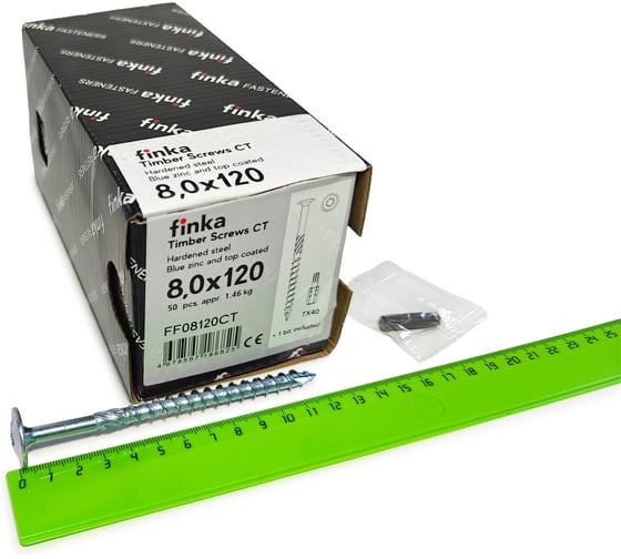 Шурупы конструкционные Finka Timber Screws CT 8,0x120 TX40 (Голубой цинк, тарелка, 50шт) FF08120CT