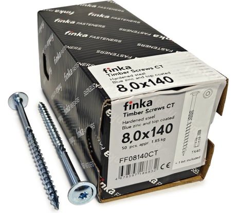 Шурупы конструкционные Finka Timber Screws CT 8,0x140 TX40 (Голубой цинк, тарелка, 50шт) FF08140CT