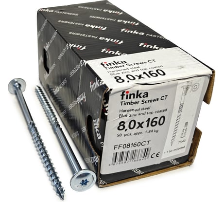 Шурупы конструкционные Finka Timber Screws CT 8,0x160 TX40 (Голубой цинк, тарелка, 50шт) FF08160CT