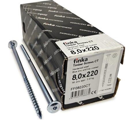 Шурупы конструкционные Finka Timber Screws CT 8,0x220 TX40 (Голубой цинк, тарелка, 50шт) FF08220CT
