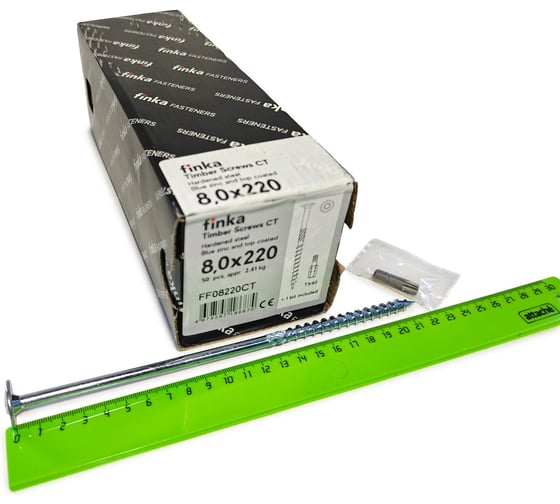 Шурупы конструкционные Finka Timber Screws CT 8,0x220 TX40 (Голубой цинк, тарелка, 50шт) FF08220CT