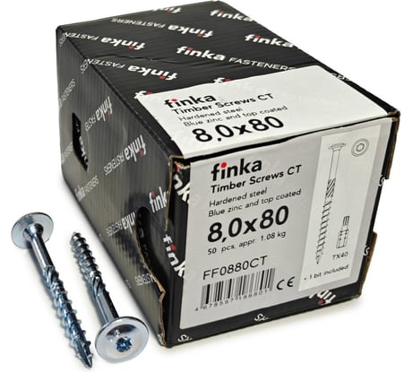 Шурупы конструкционные Finka Timber Screws CT 8,0x80 TX40 (Голубой цинк, тарелка, 50шт) FF0880CT