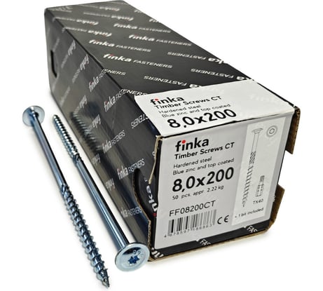Шурупы конструкционные Finka Timber Screws CT 8,0x200 TX40 (Голубой цинк, тарелка, 50шт) FF08200CT
