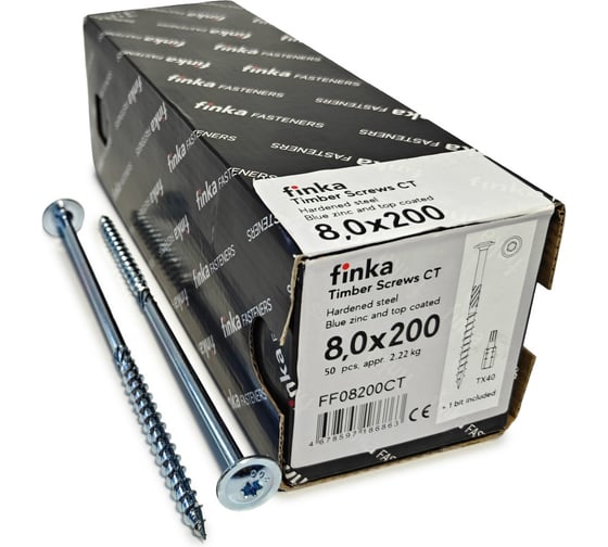 Шурупы конструкционные Finka Timber Screws CT 8,0x200 TX40 (Голубой цинк, тарелка, 50шт) FF08200CT