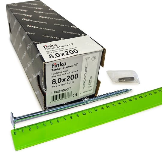 Шурупы конструкционные Finka Timber Screws CT 8,0x200 TX40 (Голубой цинк, тарелка, 50шт) FF08200CT