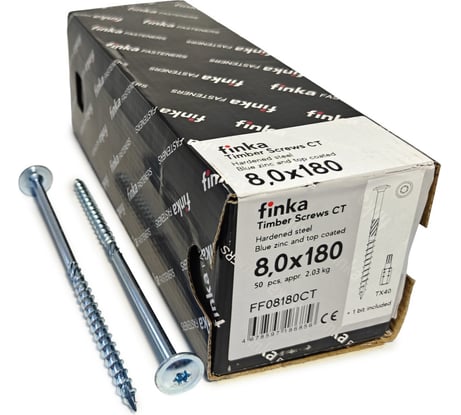 Шурупы конструкционные Finka Timber Screws CT 8,0x180 TX40 (Голубой цинк, тарелка, 50шт) FF08180CT