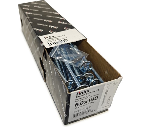 Шурупы конструкционные Finka Timber Screws CT 8,0x180 TX40 (Голубой цинк, тарелка, 50шт) FF08180CT
