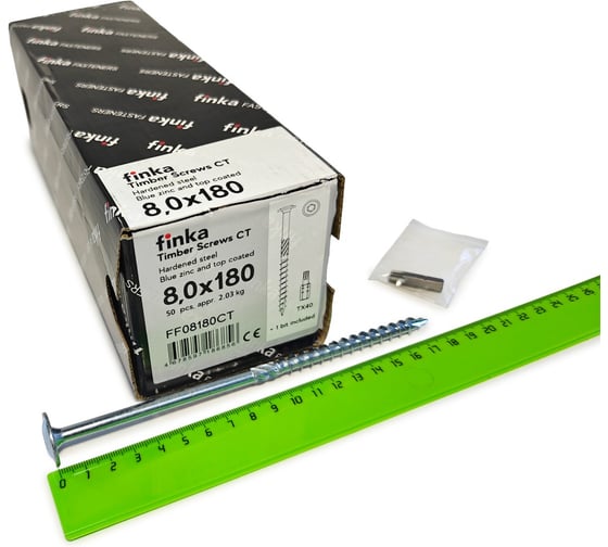 Шурупы конструкционные Finka Timber Screws CT 8,0x180 TX40 (Голубой цинк, тарелка, 50шт) FF08180CT