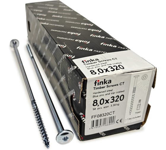 Шурупы конструкционные Finka Timber Screws CT 8,0x320 TX40 (Голубой цинк, тарелка, 50шт) FF08320CT