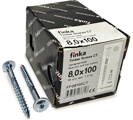 Шурупы конструкционные Finka Timber Screws CT 8,0x100 TX40 (Голубой цинк, тарелка, 50шт) FF08100CT
