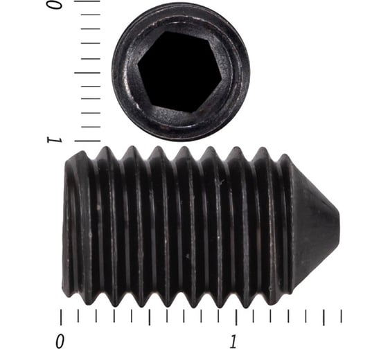 Установочный винт с внутренним шестигранником КРЕП-КОМП черный, DIN 914, 10x16, пр. 12.9, конический конец, 50 шт. вук1016пр