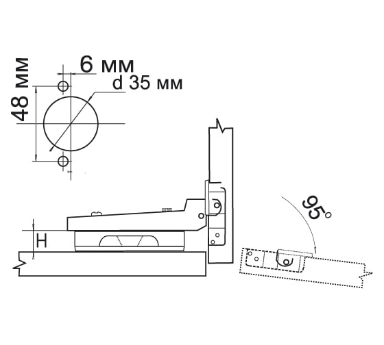 Полунакладная петля MF RDK-59B Clip-on с доводчиком 6055v