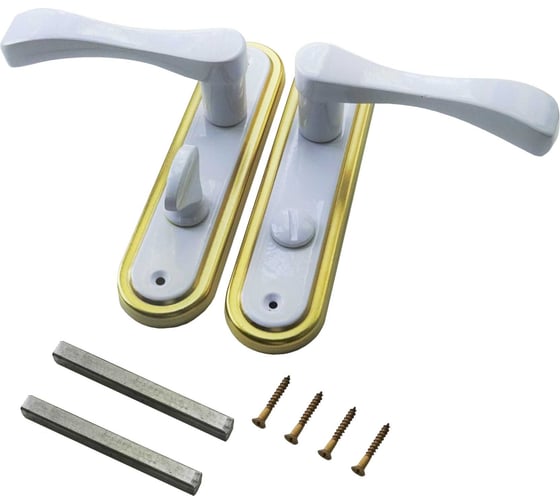 Дверные ручки на планке Левша под фиксатор Доганлар, белый/золото (2 комплекта) У4-876.БЗ 1