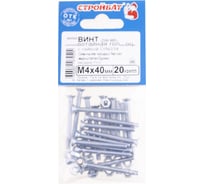 Винт Стройбат потайной, DIN 965 М4х40 с гайкой, DIN 934, белый цинк 600 шт, 560080