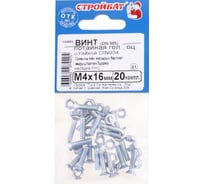 Винт Стройбат потайной, DIN 965 М4х16 с гайкой, DIN 934, белый цинк 1000 шт, 559980