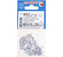 Винт Стройбат DIN 7985 М3x10 с гайкой DIN 934, белый цинк 1800 шт, 559700