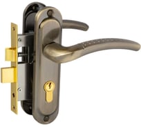 Замок врезной BASARA для межкомнатных и входных дверей 1126 AB бронза, в комплекте с ручкой и цилиндром 40108