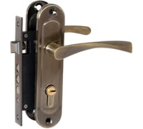 Замок врезной BASARA для межкомнатных и входных дверей 1023 AB бронза, в комплекте с ручкой и цилиндром 40111