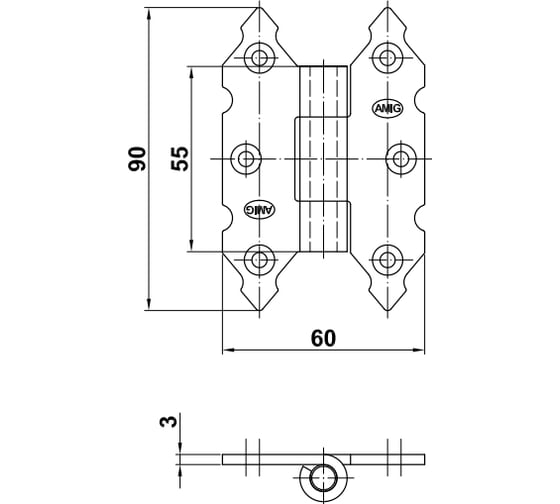 Универсальная петля Amig черная 9010-90х60х3