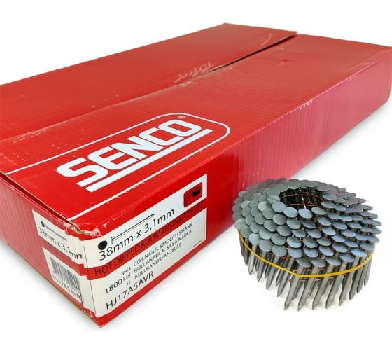 Кровельные гвозди Senco 3.1x38 HDG, гладкие, горячий цинк, 1800 шт. HJ15ASAVR