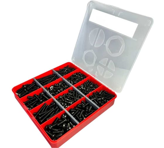 Винты 23 Болта чёрные М3,4,5,6,8 DIN7380 к.п.10.9 в органайзере НАБОР 1 20000047 1