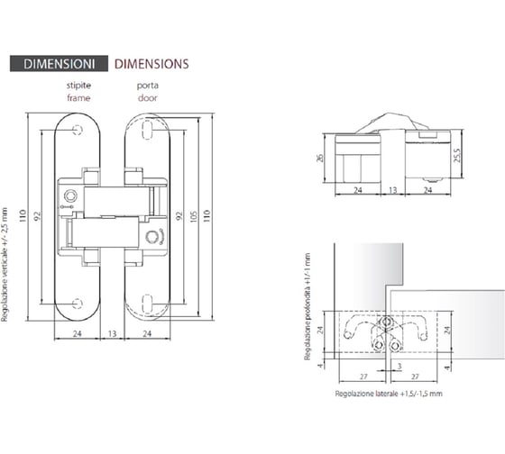 Скрытые петли с 3-D регулировкой MORELLI HH-2 PG золото 9009695