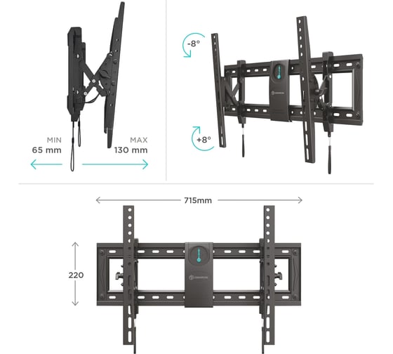 Наклонный кронштейн для телевизора 50-85 ONKRON Black UM7
