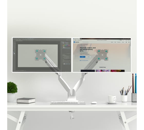 Настольный кронштейн для двух мониторов 13-32 дюймов ONKRON G200 White G200W
