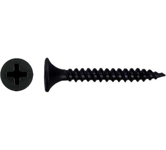 Саморез по металлу Квадра черный 3.5 x 16, кoр. 1000 шт., PH2, частая резьба, для гкл 350162001000 1