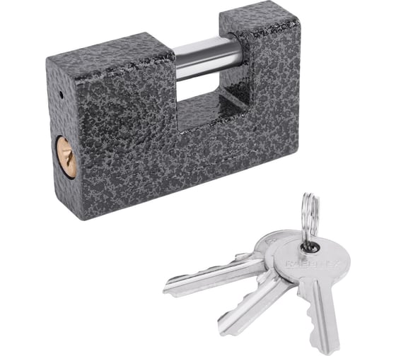 Замок навесной RABBITEX чугунный 80мм гаражный с полимерным покрытием, 3 ключа 671302 1
