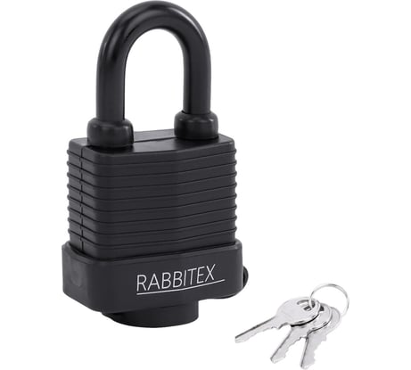 Замок навесной RABBITEX стальной 50мм всепогодный оцинкованный, прорезиненный, 3 ключа 671301