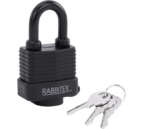 Замок навесной RABBITEX стальной 40мм всепогодный оцинкованный, прорезиненный, 3 ключа 671300