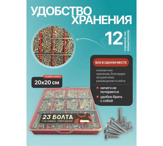 Болты нержавеющие 23 Болта М4 + гайка, шайба DIN933 органайзер НАБОР 3 20000033
