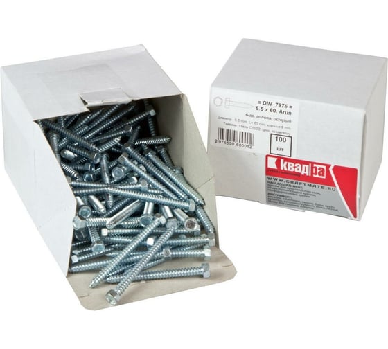 Саморез Квадра DIN 7976 5.5x60 цинк, кор. 100 шт., 6-гр. голова, острый 765560003100 1