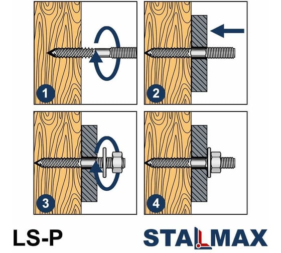 Саморез STALMAX шуруп-шпилька LS-P М6х 80 сантехническая шлиц TORX (арт. 12011) оц. сталь (уп. 100 шт) 12011-023 1
