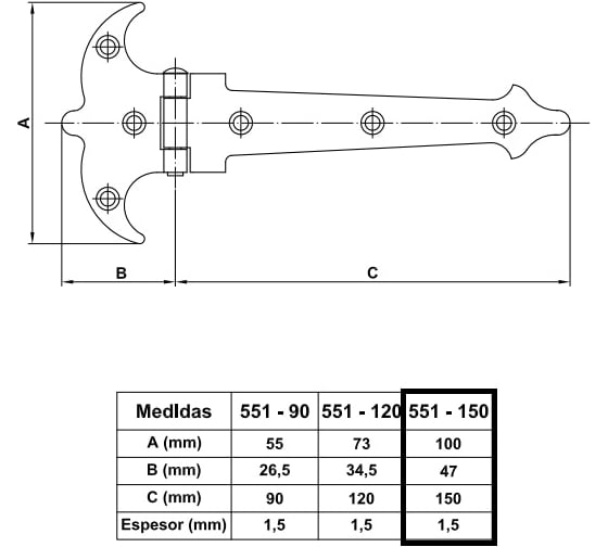 Накладная петля Amig черная 551-150х100х1,5