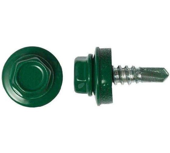 Саморез кровельный ARNO INDUSTRIES 4.8х19 мм 100 шт. для крепления профнастила и металлочерепицы, RAL6005 темно-зеленый цветное покрытие AB5304801965N98 1