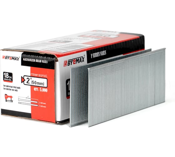 Штифт BYEMAX F50 (50 мм) для нейлера 18Ga, упаковка 5 тыс. шт 18GF50L 1