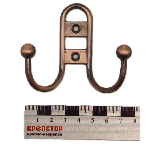 Крючок настенный Крепстор №1002 двойной фигурный, медь, Пакет 4 шт. 4665317041625