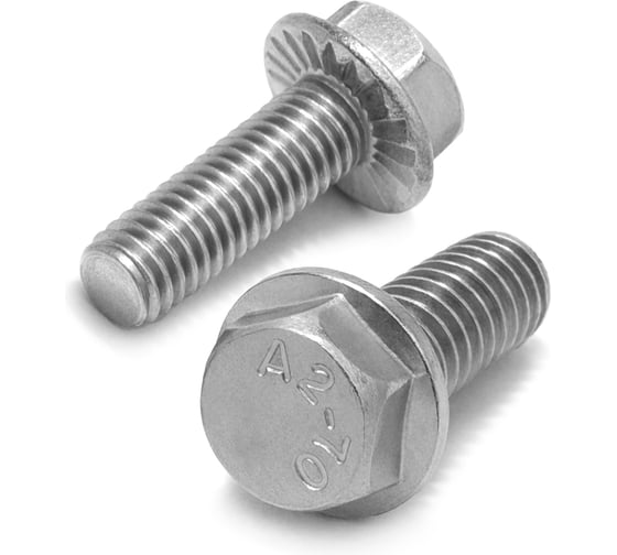 Болт нержавеющий KREPFIELD М6х20 мм DIN 6921 А2 с шестигранной головкой с фланцем с зазубринами 10 шт. 6921А2БОЛТ6Х20-10