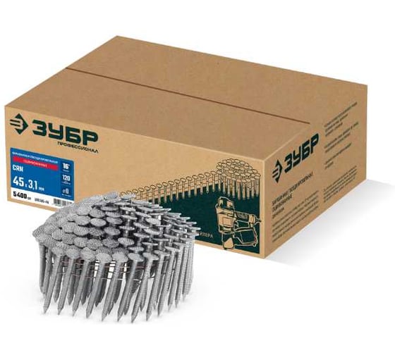 Барабанные гвозди кровельные оцинкованные ЗУБР CRN 45 х 3.1 мм, 5400 шт 305385-45
