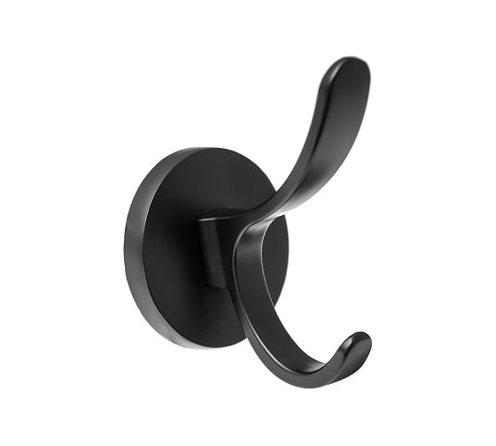 Крючок мебельный KERRON двухрожковый, матовый черный KR 0350 BL