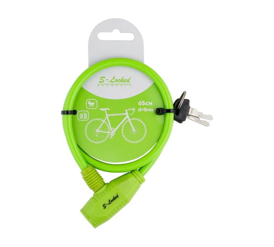 Замок навесной велосипедный тросовый S-Locked "ESOTERIC" S-Locked ВС 09Т 8*650 мм зеленый 72 шт 122712