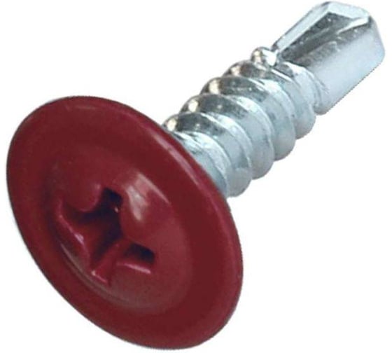 Саморез ARNO INDUSTRIES 4,2х32 1кг. с прессшайбой со сверлом для крепления листового металла RAL3005 красный AB3504203235398