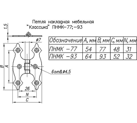 Мебельная накладная петля NOEZ Классика ПНМК-93-SL черный матовый 24782