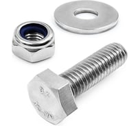 Болт нержавеющий KREPFIELD М6х35 мм DIN 933 с шестигранной гайкой и шайбой, 20 шт 933_934_9021A2набор6Х35-20